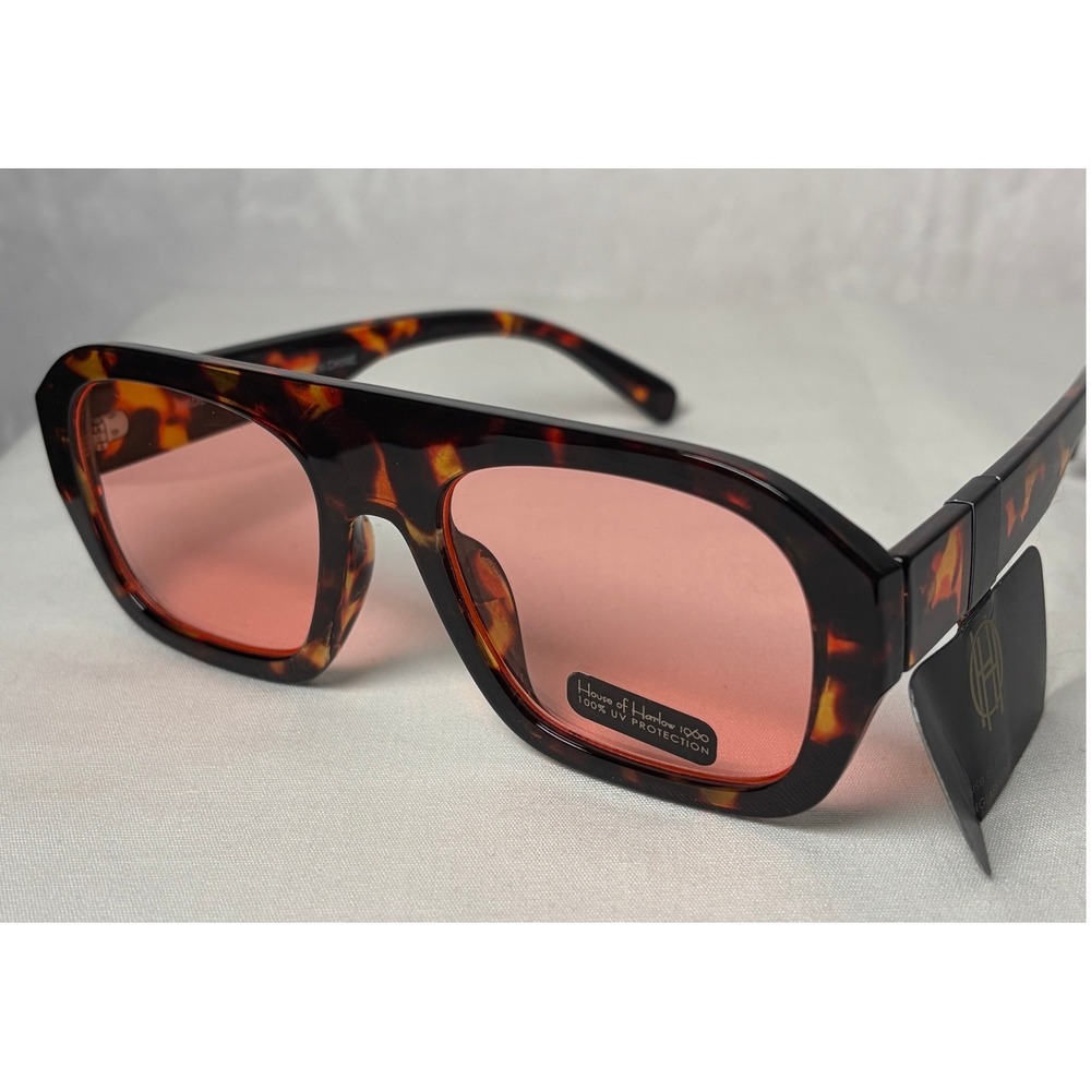 House of Harlow 1960 Tortoise Pink Lens Sunglasses Retro Oversized 100% UV NEW